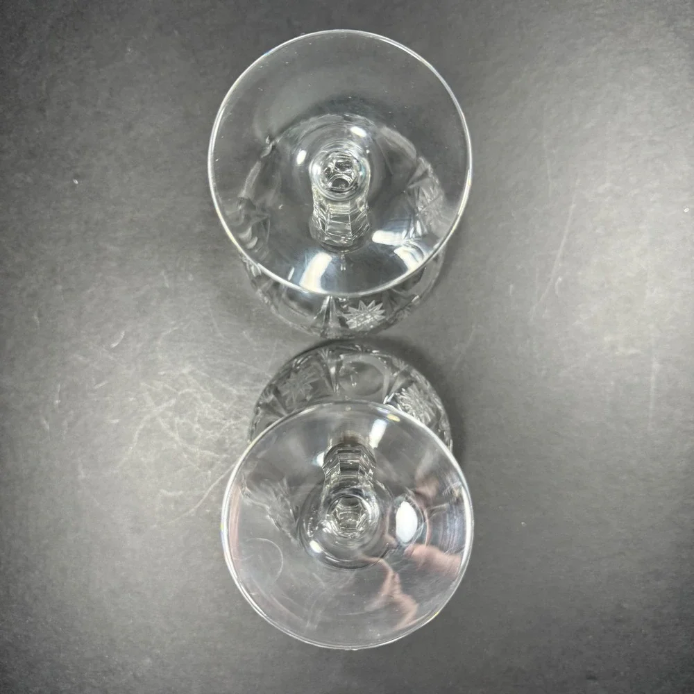 Champagne Coupe Glasses Clear Starburst Cut Pattern Vintage Style Set of 2